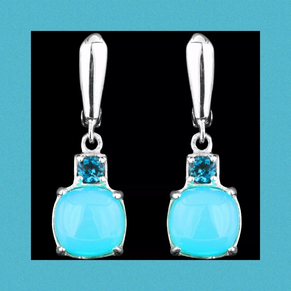 NATURAL BLUE CHALCEDONY➕VIOLET IOLITE SS EARRINGS